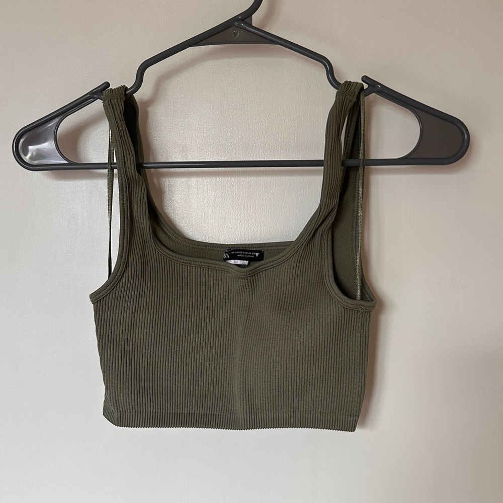 Zara Green Fitted Crop Tank Top